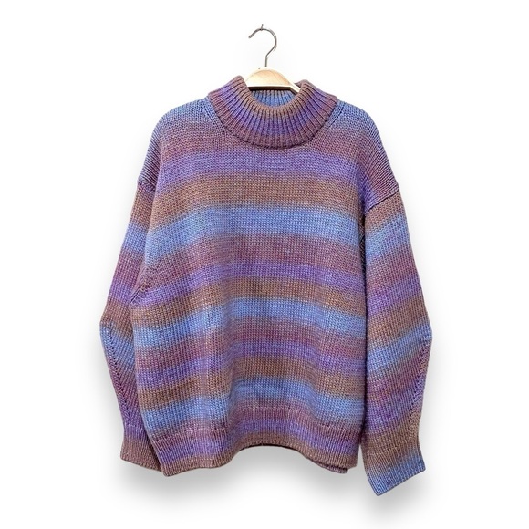 NEW COS Striped Wool Knit Purple Ombré Chunky Mock neck Oversized Sweater Medium - Picture 4 of 12